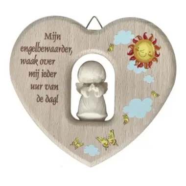 Coeur avec ange en bois sculpté 12cm