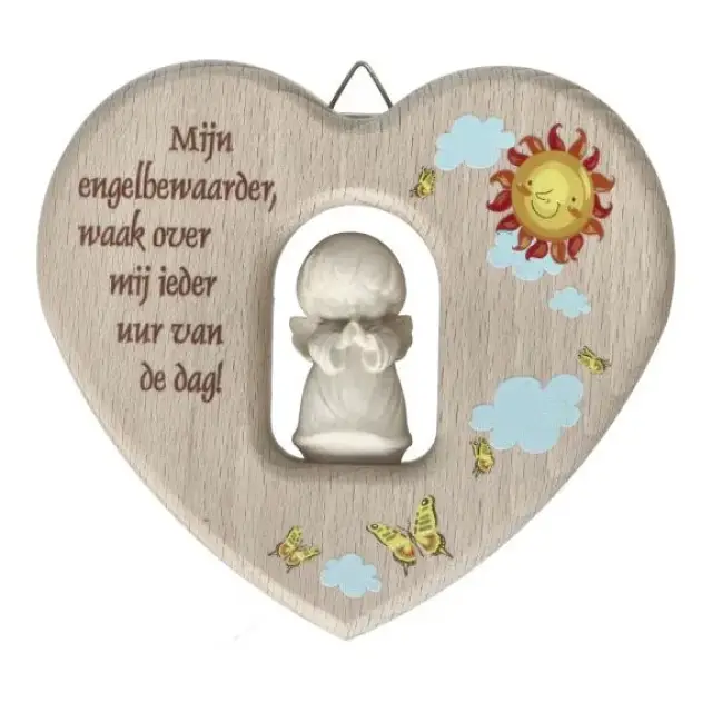 Coeur avec ange en bois sculpté 12cm