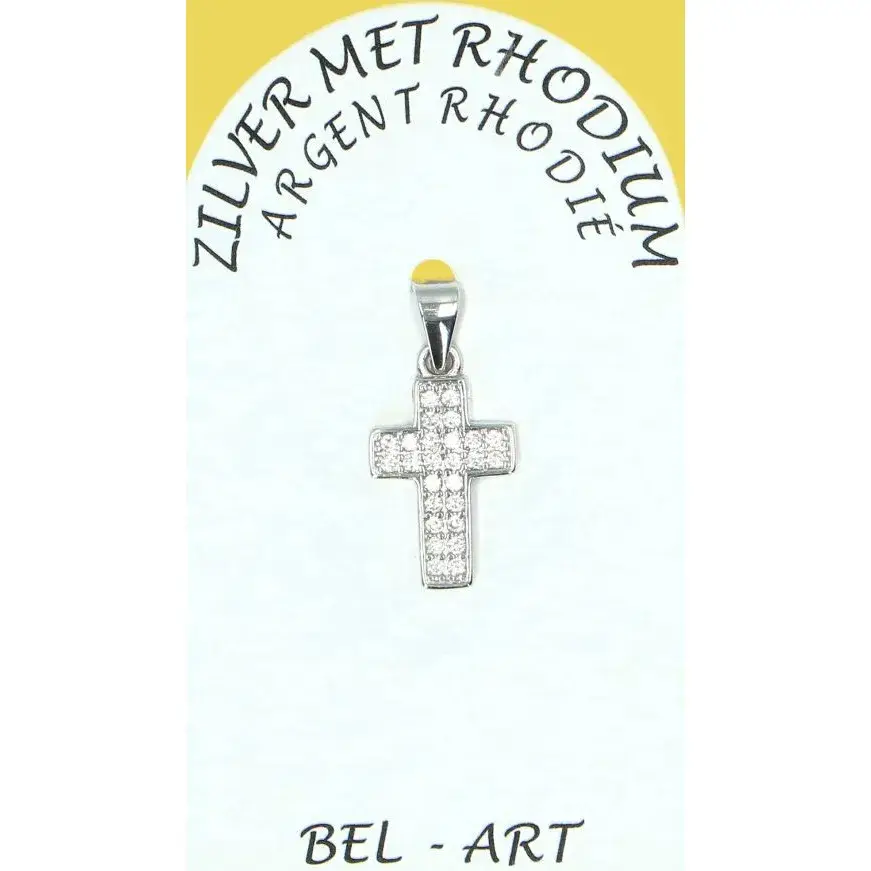 Croix argent avec strass blanc 13 x 10 mm