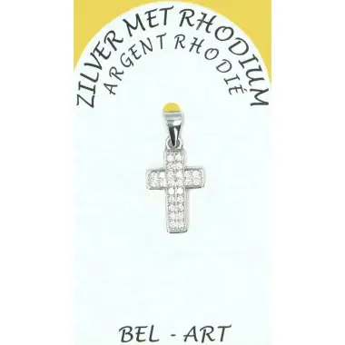 Croix argent avec strass blanc 13 x 10 mm