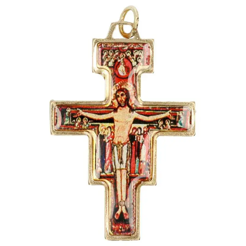 Croix St Damien 40 mm Métal doré Email