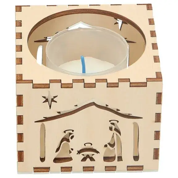 Wooden candle holder with nativity