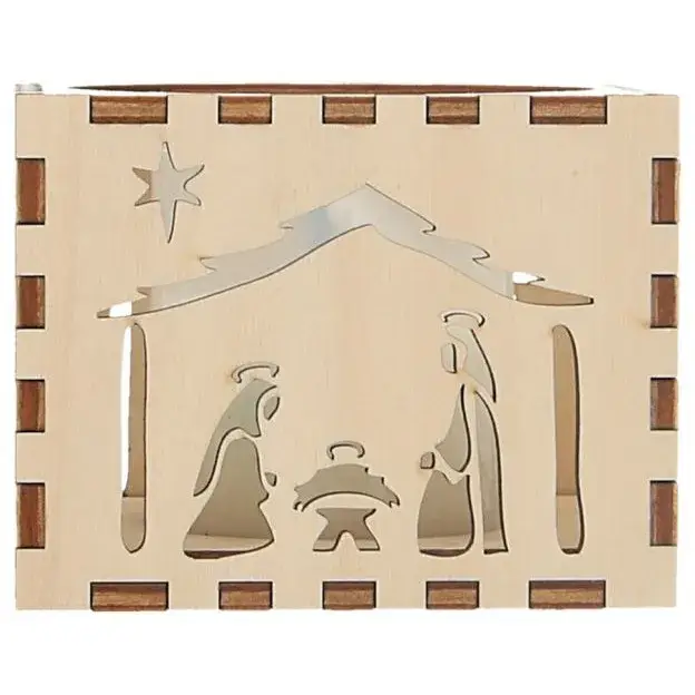 Wooden candle holder with nativity