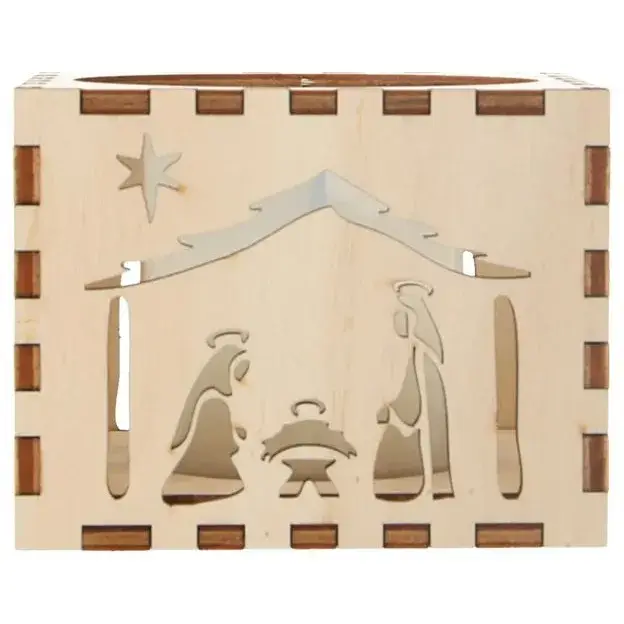 Wooden candle holder with nativity