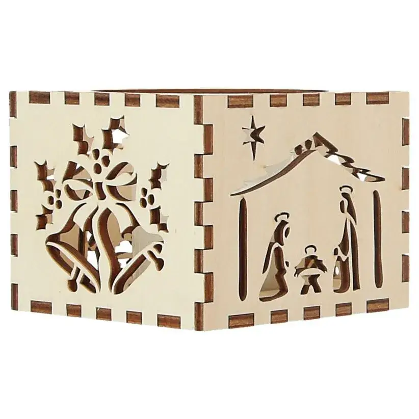 Wooden candle holder with nativity