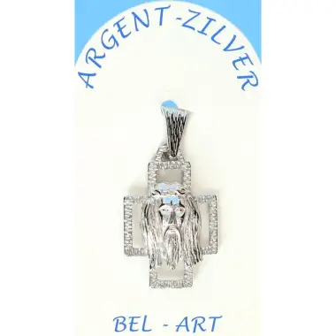 Croix Argent - tête de Christ - 25 x 16 mm