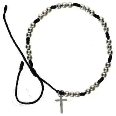 Armband/koord - kralen en kruisje verzilverd/verguld