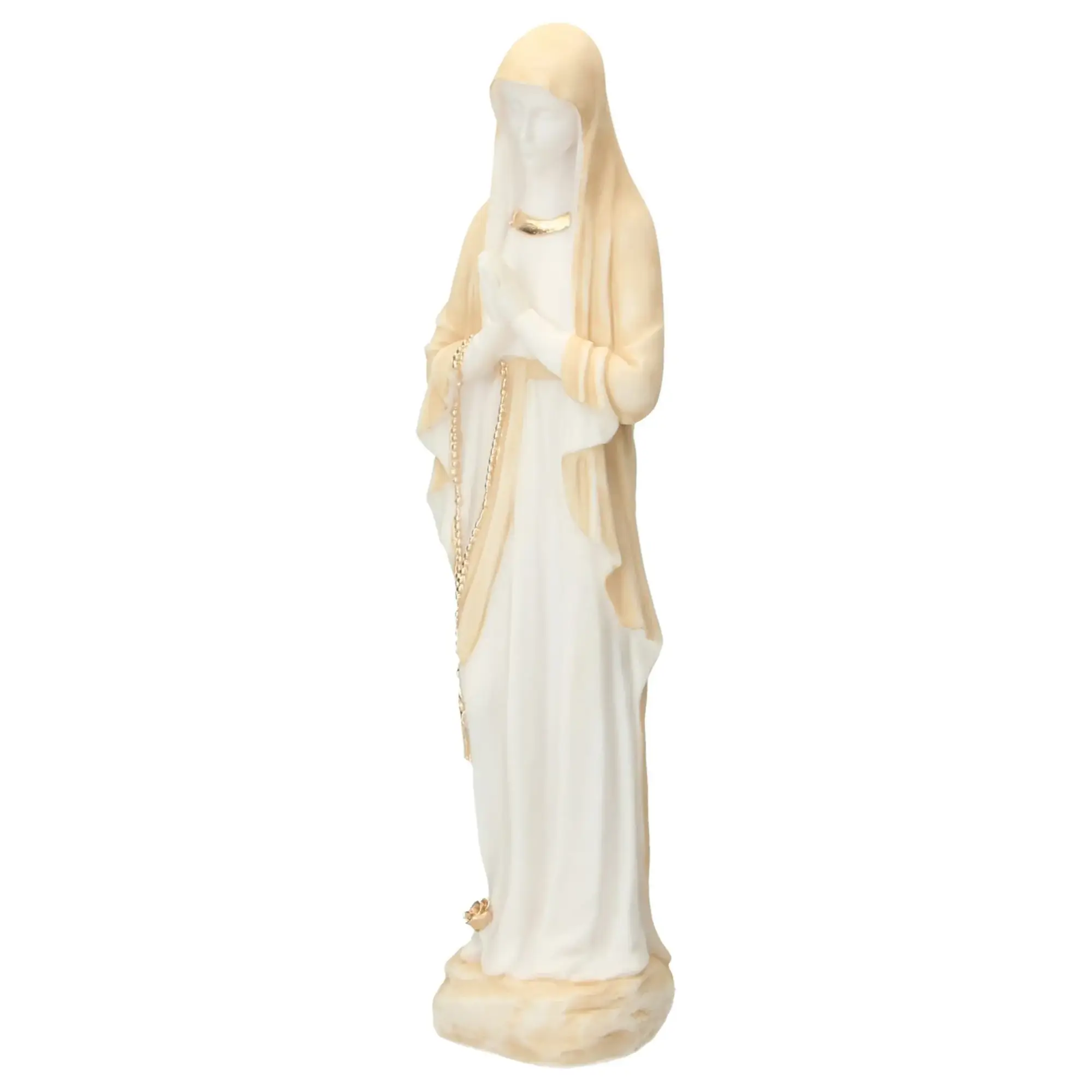 Statue 40 cm Albâtre beige et or N.D. de Banneux