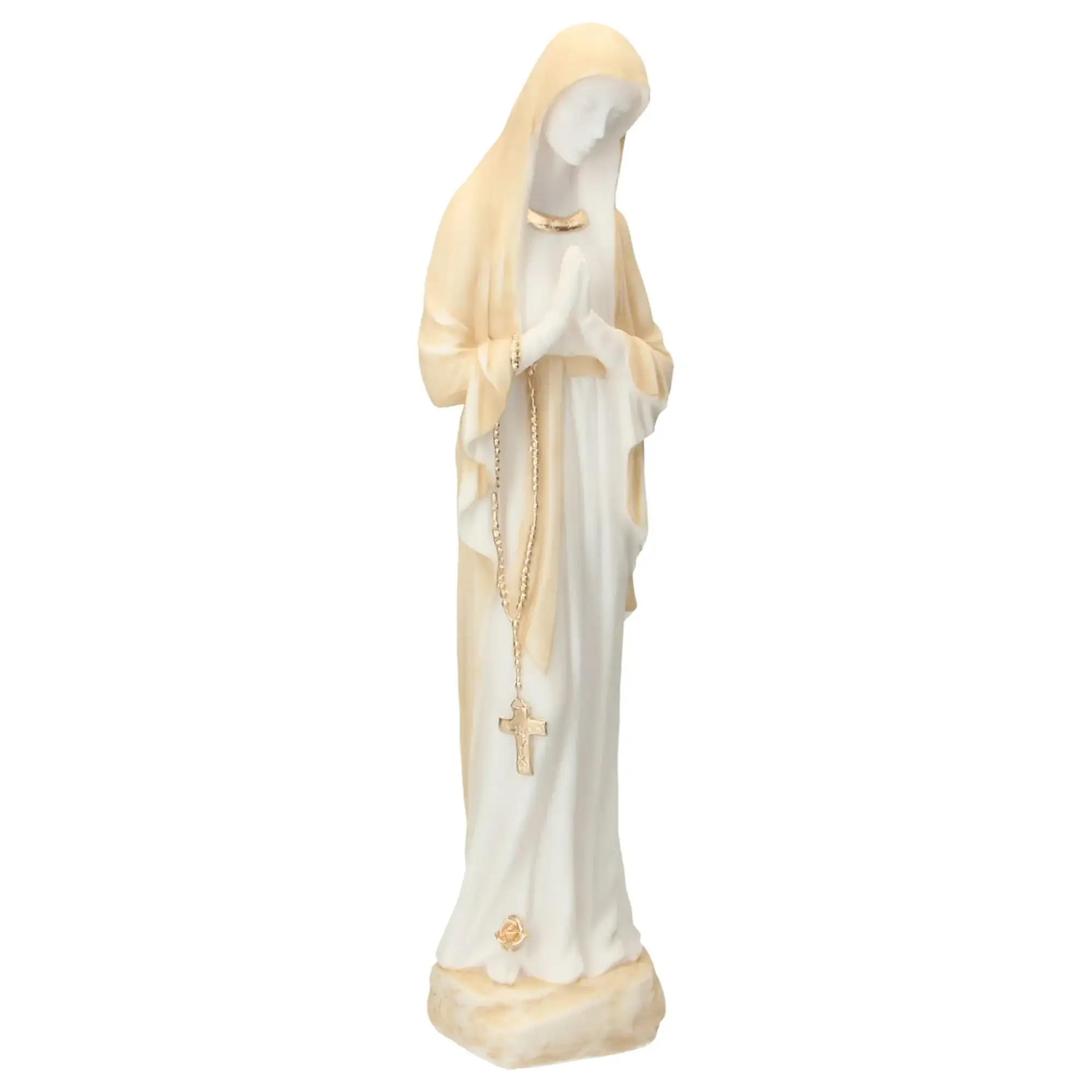 Statue 40 cm Albâtre beige et or N.D. de Banneux