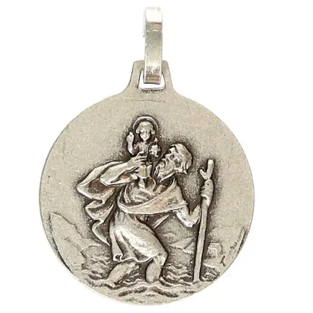 Médaille 18 mm - Vierge priante - Métal avec email bleu