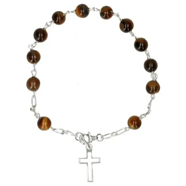 Armband in zilver en tijgeroog met kruis