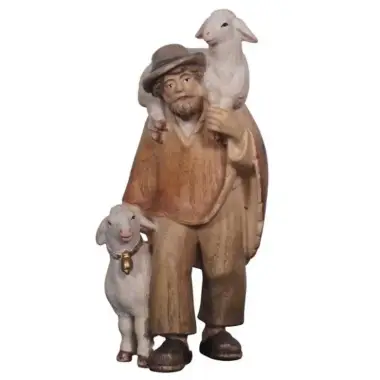 Berger+2 Moutons : crèche de Noël en bois Pema 12 cm