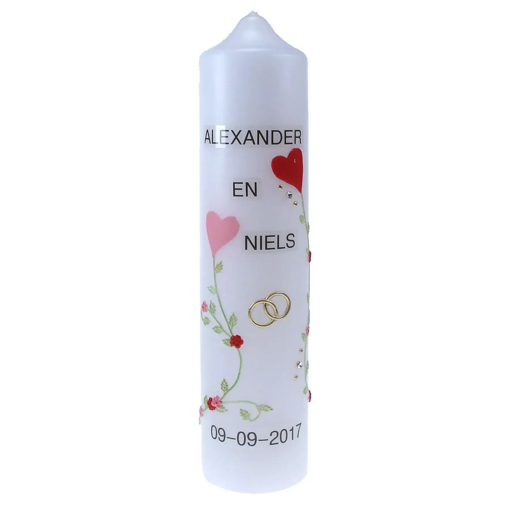 Cierge de mariage - 265 x 60 mm - alliances/coeurs/fleurs