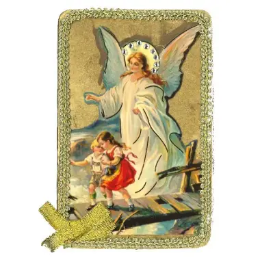 Cadre en bois 10.5 x 6.5 cm Ange Gardien brodure dorée
