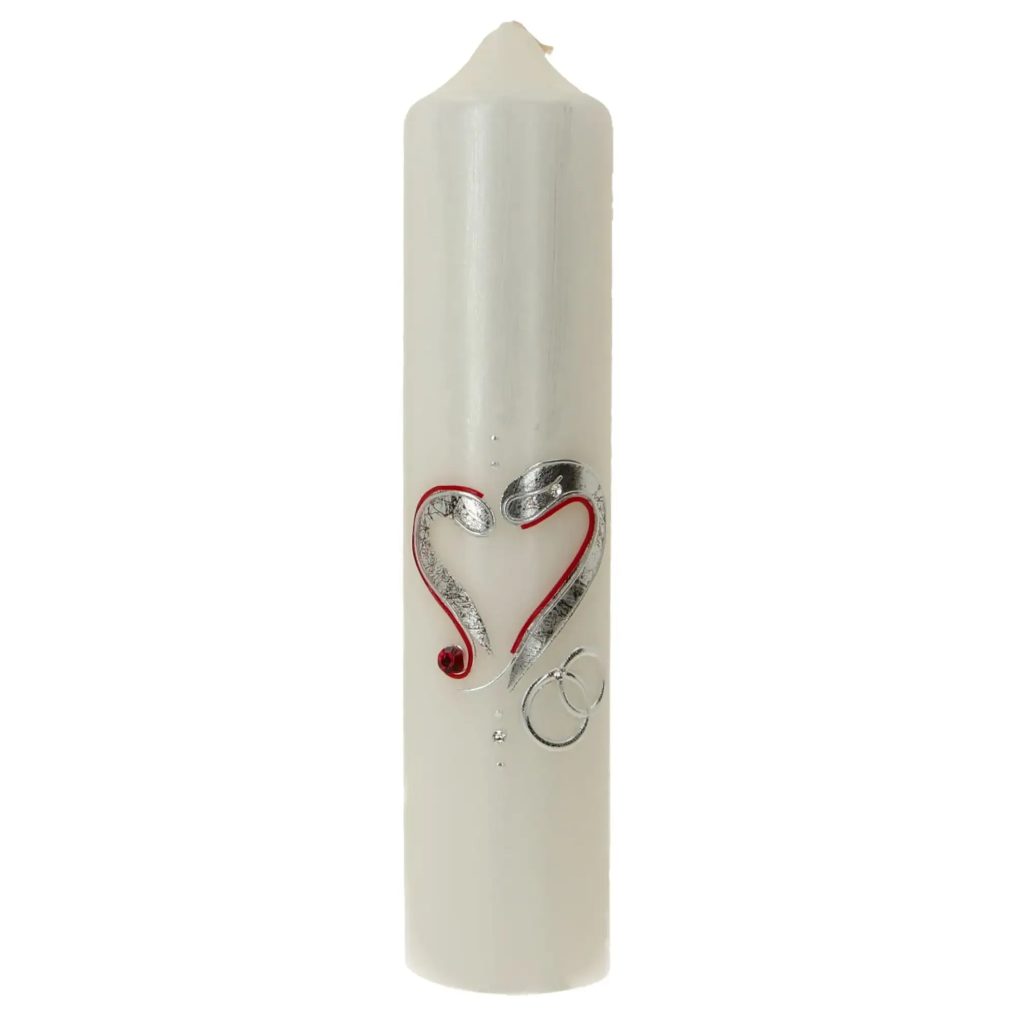 Cierge de mariage - 265 x 60 mm - coeur/alliances argentées