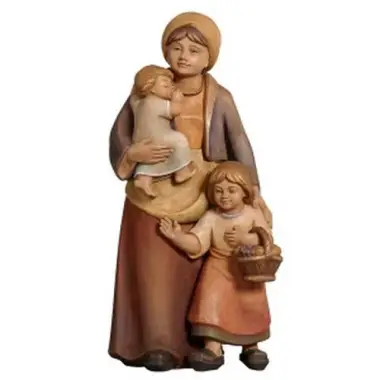 Bergere+2 Enfants : crèche de Noël en bois Pema 12 cm