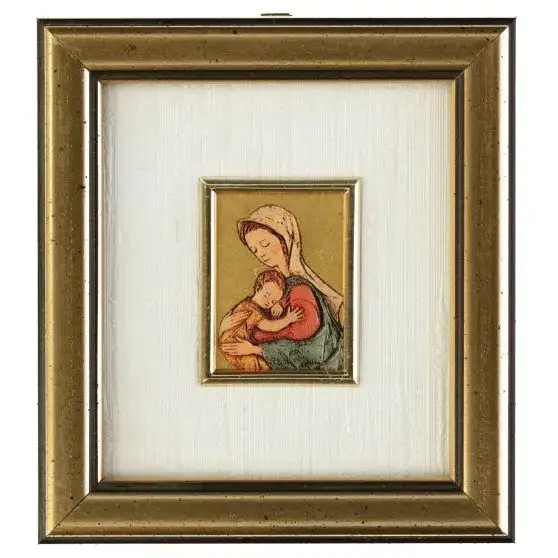 Cadre Feuille Or Vierge + Enfant 11 X 10 Cm