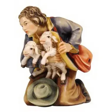 Berger/genoux/2 Agneaux pour personnages de crèche de 12 cm Couleur