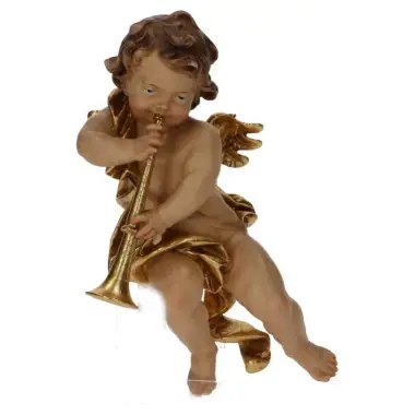 Houtsnijwerk Engel / Trombone 20 Cm / Gekleurd