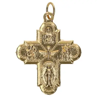 Cross various Saints 26 mm golden metal