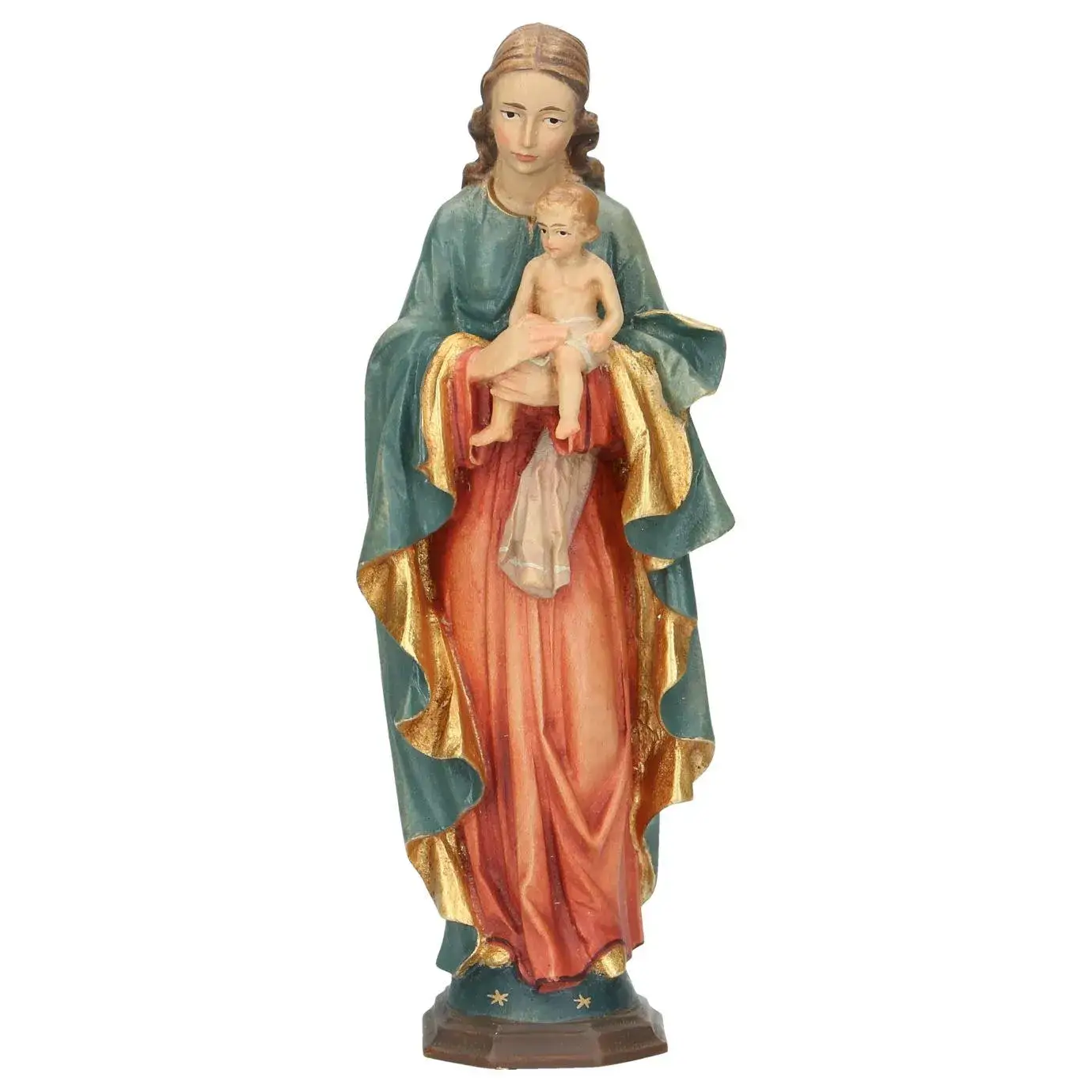 Bois sculpté Vierge et enfant - 20 cm polychrome