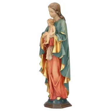 Bois sculpté Vierge et enfant - 20 cm polychrome
