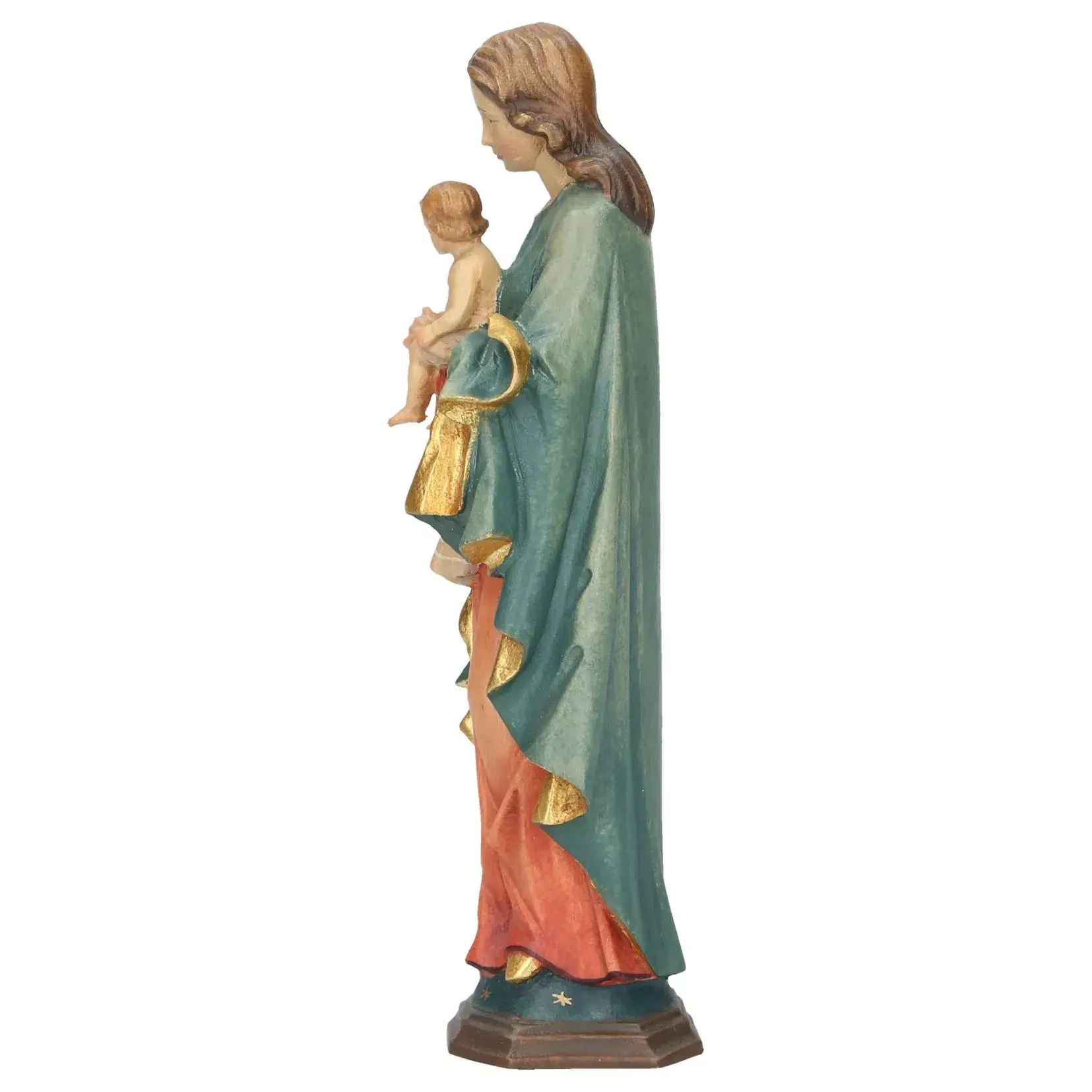 Bois sculpté Vierge et enfant - 20 cm polychrome