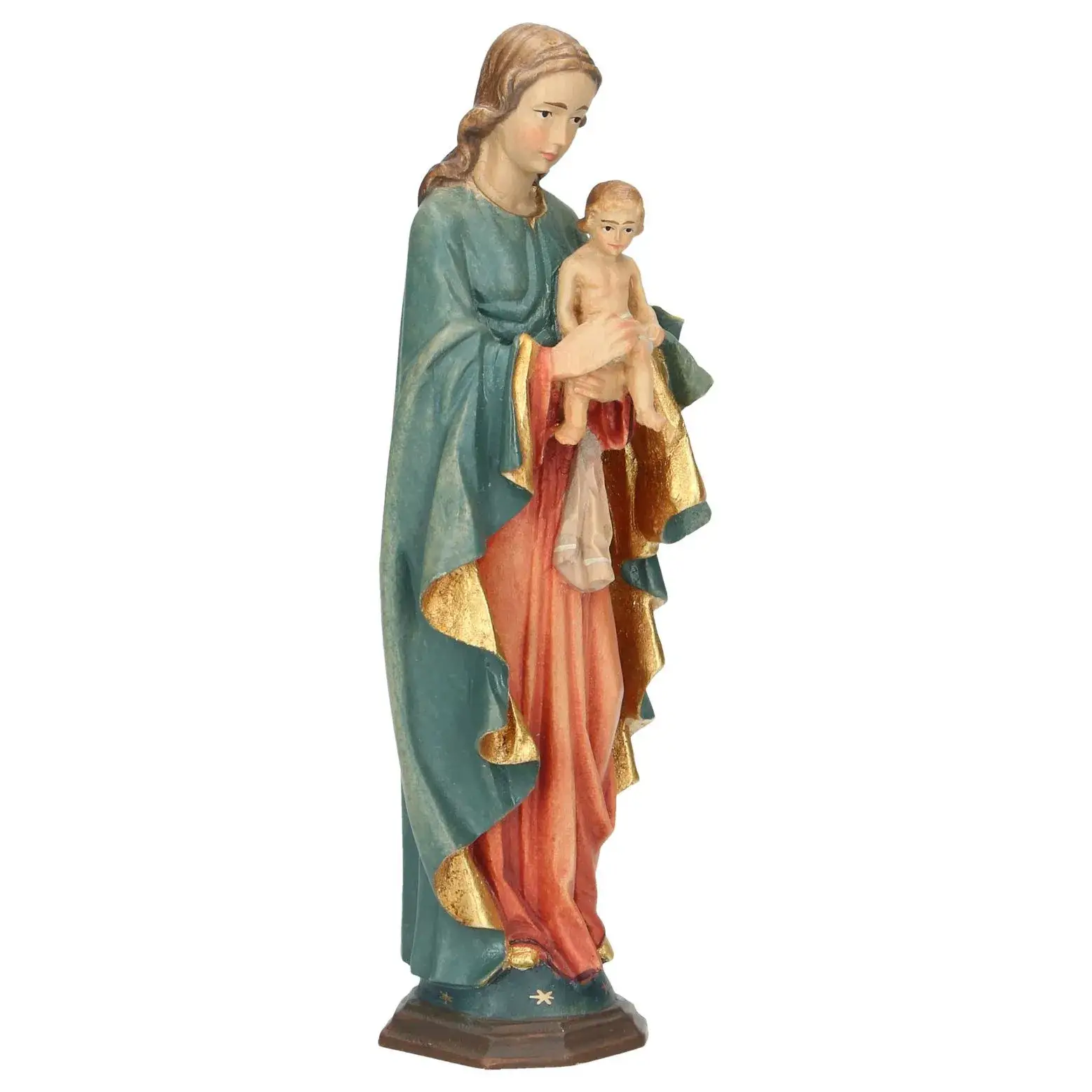 Bois sculpté Vierge et enfant - 20 cm polychrome
