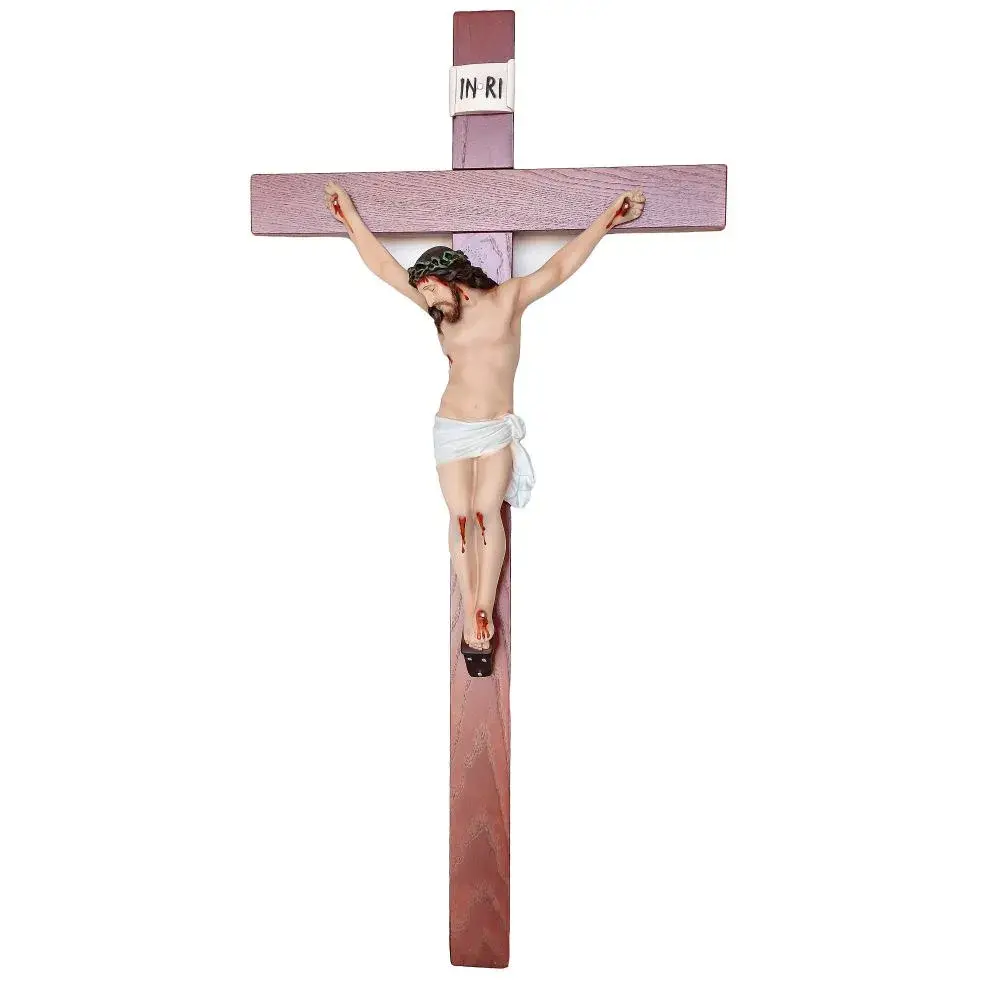 Croix murale 100 x 50 cm en bois (Christ de 50 cm en résine)