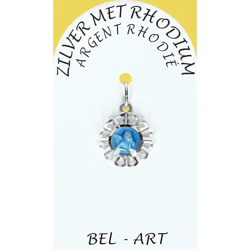 Médaille Argent Rhodié - Ange 13 mm - Email bleu