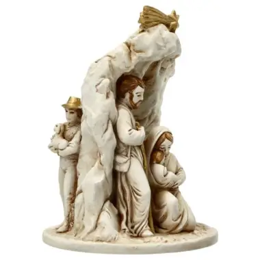 Heilige Familie / grot in albaster H 12 cm gouden versiering