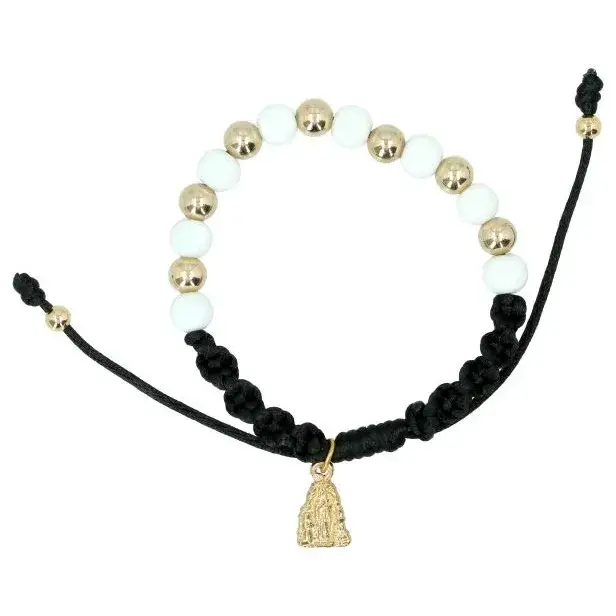 Armband/koord gevlochten zwart + Med verguld Lourdes