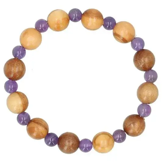 Bracelet sur élastique Améthyste / Olivier 10 mm