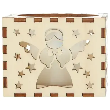 Wooden candle holder with angel