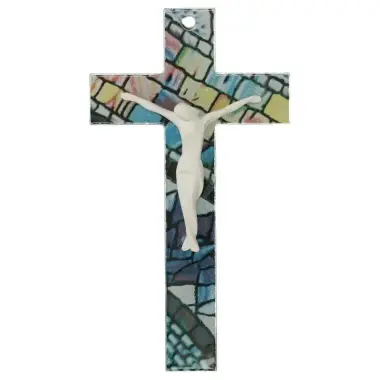 Kruisbeeld glas mozaieke + Wit Christus 16 Cm