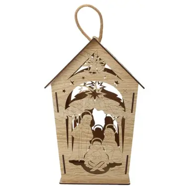 Wooden lantern with nativity 31 cm