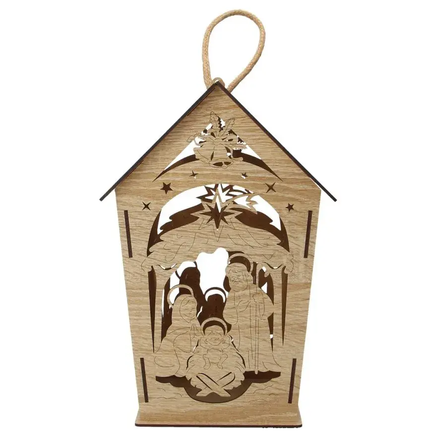 Lanterne en bois 31 cm avec crèche de Noël