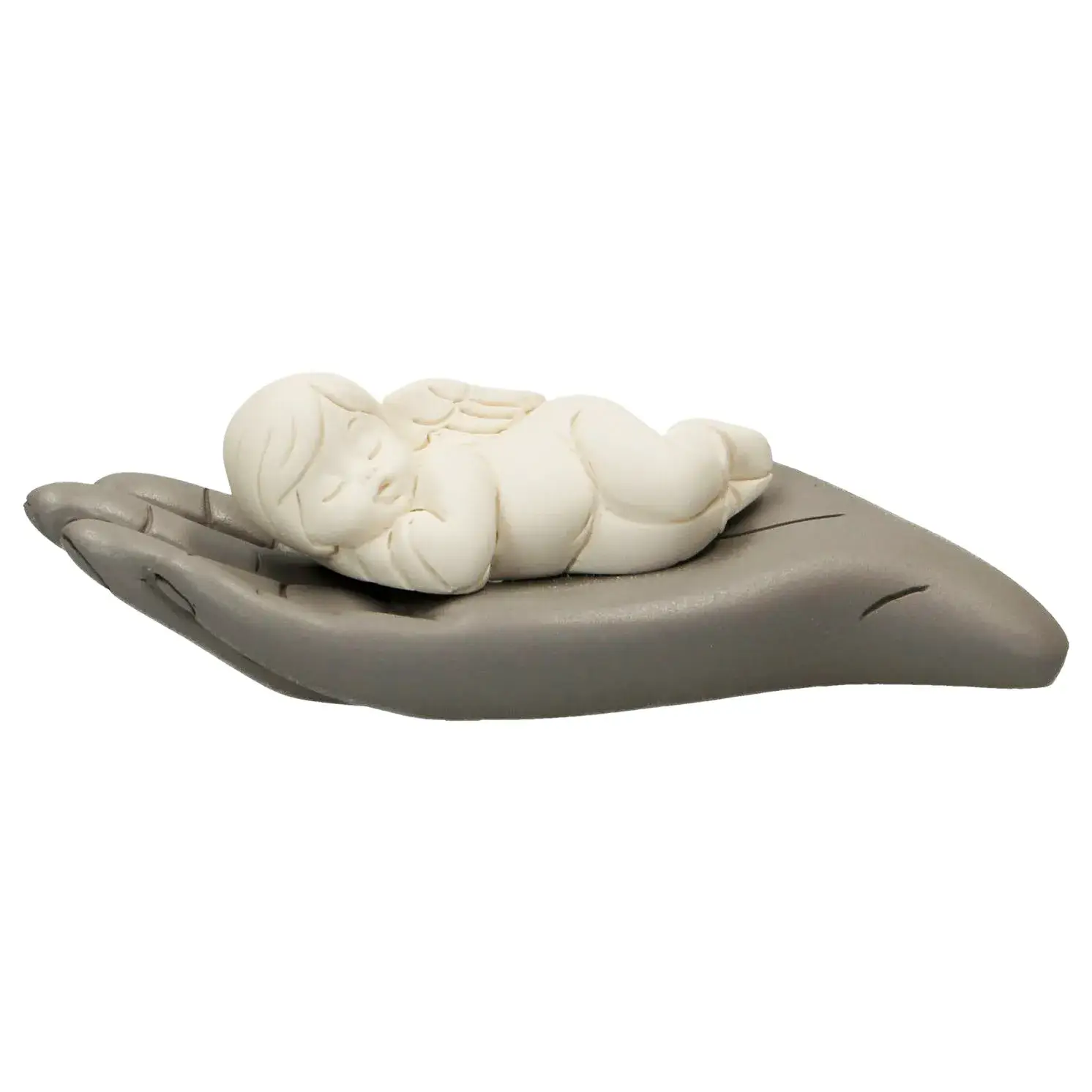 God's hand with sleeping baby angel 12 x4 cm grey