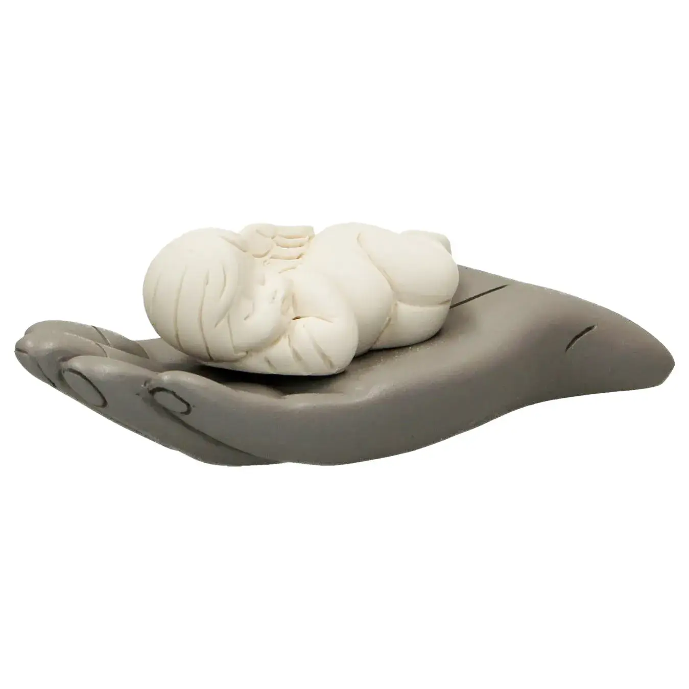 God's hand with sleeping baby angel 12 x4 cm grey