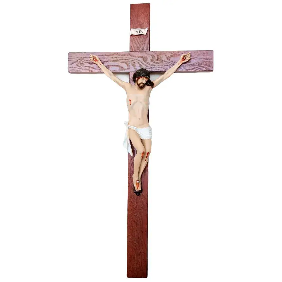 Croix murale 80 x 43 cm en bois (Christ de 40 cm en résine)