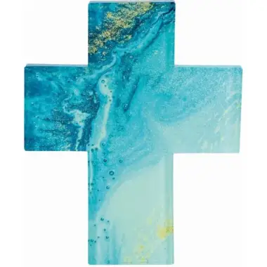 Kruisbeeld glas 11,5 x 14,5 cm Blauw