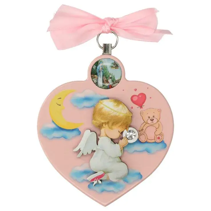 Cadre-Berceau - Coeur / Vierge priante - 7 X 9 cm - Blanc