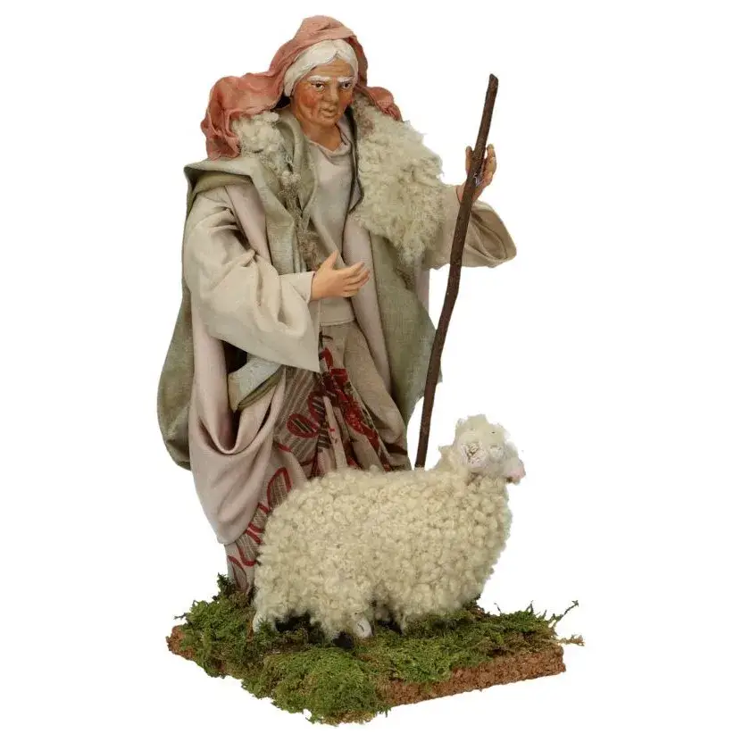 Santon Napolitain 22 Cm Bergere Avec Moutons
