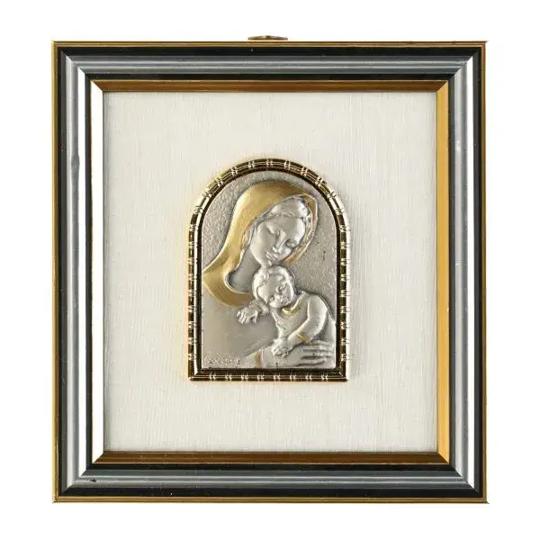 Cadre 12 X 11 Cm Vierge Et Enfant Plaque En Argent