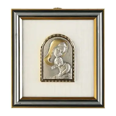 Cadre 12 X 11 Cm Vierge Et Enfant Plaque En Argent