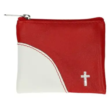 rosary Leather Case 10 X 8 cm RedWhite