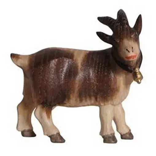 Chèvre brune avec cloche tête à droite : crèche de Noël en bois Pema 12 cm
