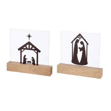 Crèche de Noël en verre sur bois 16cm