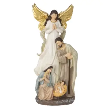 Kerststal met engel in polyresin 20 X 9 cm