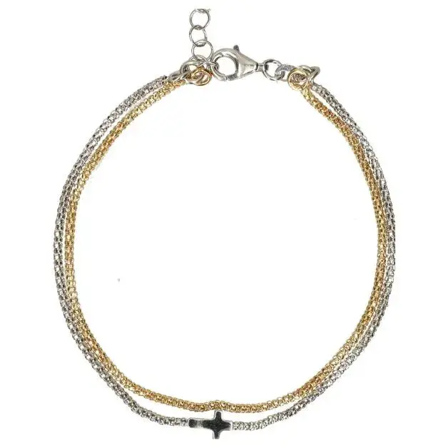 Bracelet bi-colore en argent avec croix